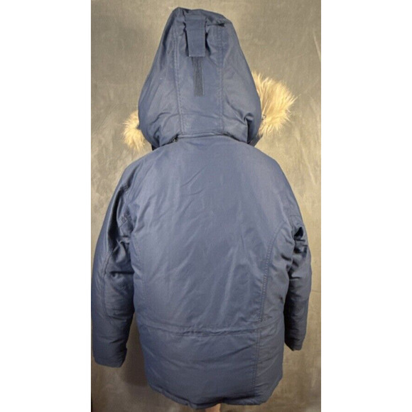 L. L. Bean Women's Goose Down Blue Removable Faux Fur Hooded Jacket Zip Sz XS - Picture 2 of 6